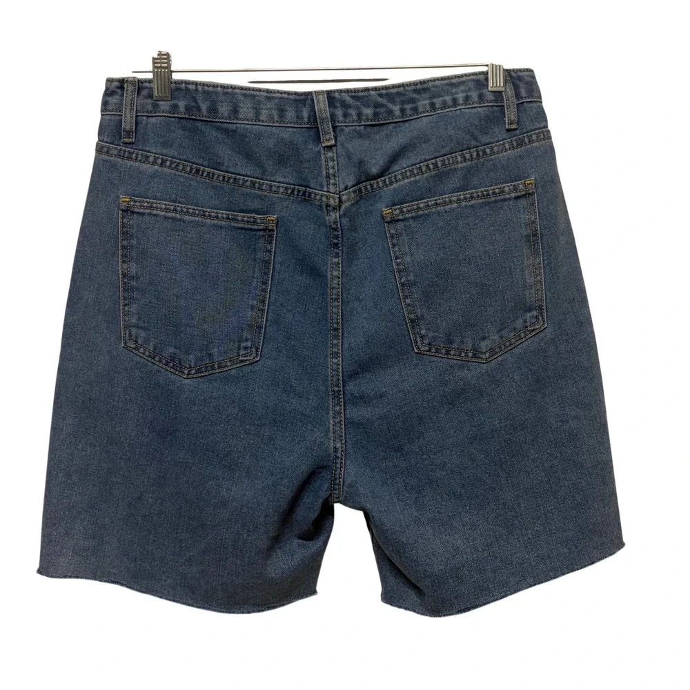 PrettyLittleThing Womens High Waisted Raw Hem Denim Bermuda Shorts Blue Size 12